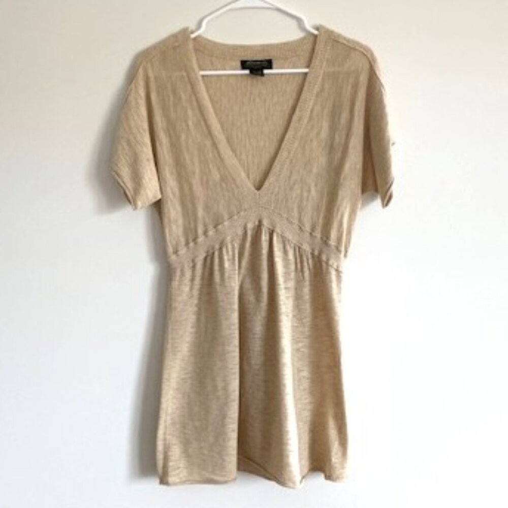 Eddie Bauer Tan V-Neck Tunic with Short Sleeves